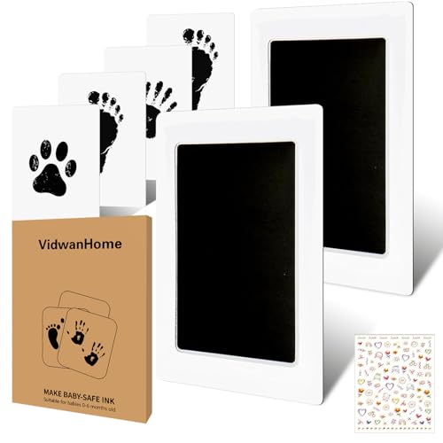2 Pack Jumbo Baby Hand and Footprint Kit– Inkless Clean Touch Ink Pad for Keepsake Footprints, Paw Prints, Mess-Free Ink Pad for Newborns and Pets with 8 White Cards（Jet Black）
