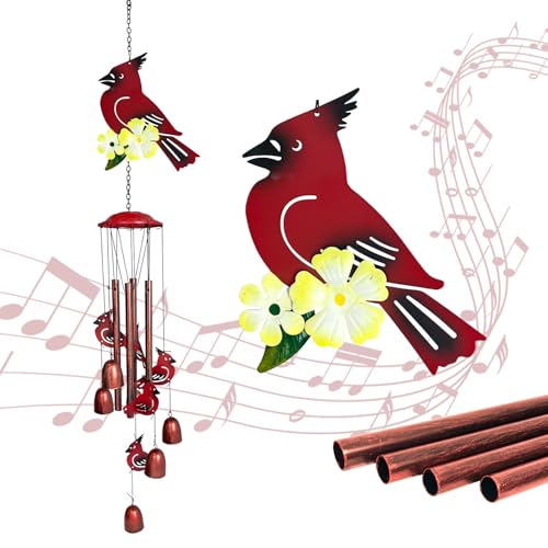 HONGLAND Cardinal Wind Chimes for Outside, Metal Windchimes Outdoors, Standing Cardinal Gifts for Home/Garden Decor, Memorial Wind Chimes for Women/Men, Durable Chimes for Outdoor - color: Standing Bird