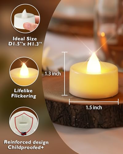 Homemory 50-Pack Flameless Tea Lights Candles Battery Operated, 200+ Hours - color: Warm White Light, White Base, size: Pack of 50