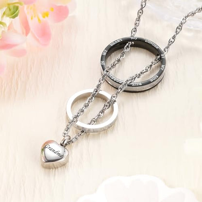 Dletay Urn Necklace for Ashes Stainless Steel Cremation Jewelry Memorial Ash Necklace for Men Women Urn Pendant Ashes Holder - color: Black-Grandma