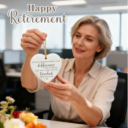 Never Underestimate The Difference You’ve Made, and The Lives You’ve Touched - Appreciation Gifts, Retirement Gifts for Women, Men, Coworker, Boss, Employee, Teacher, Nurse | Heart Christmas Ornament - color: Happy Retirement-a