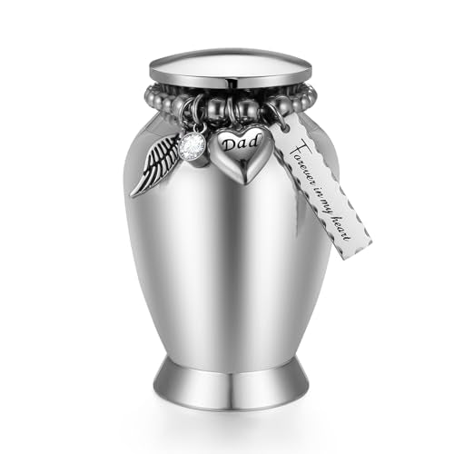 Small Urns for Dad 2.85 Inch Small Keepsake Urns with Cross Charm Mini Cremation Urns for Ashes Stainless Steel Memorial Ashes Keepsake-Forever in My Heart