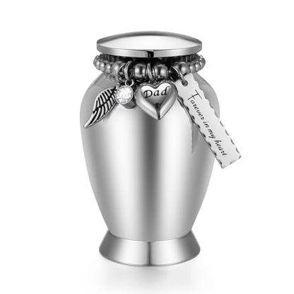 Small Urns for Dad 2.85 Inch Small Keepsake Urns with Cross Charm Mini Cremation Urns for Ashes Stainless Steel Memorial Ashes Keepsake-Forever in My Heart