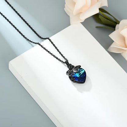 shajwo Butterfly Heart Urn Necklaces Cremation Jewelry for Ashes for Women Men Memorial Human Ashes Pendant - color: 1-Black-Blue