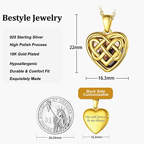 Bestyle Sterling Silver Heart Locket Necklace for Women, Dainty Cute Small Heart Locket Pendant in Gold/Rose Gold/Silver, Love Statement Jewelry Gift for Mother Wife - color: B1. Celtic Knot-Gold-Locket Only, NO Custom