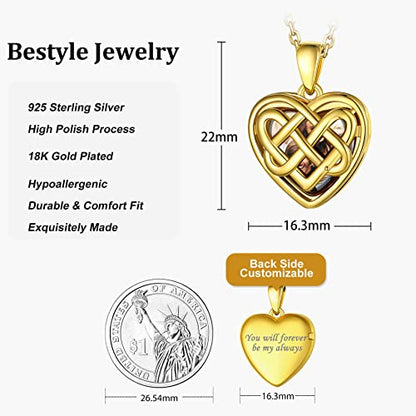 Bestyle Sterling Silver Heart Locket Necklace for Women, Dainty Cute Small Heart Locket Pendant in Gold/Rose Gold/Silver, Love Statement Jewelry Gift for Mother Wife - color: B1. Celtic Knot-Gold-Locket Only, NO Custom