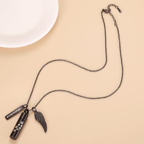 Dog/Cat Paw Print Cylinder Cremation Jewelry For Pet Ashes Keepsake Urn Necklace Women Men Memorial Pendant - I Still Need You Close To Me - color: Black