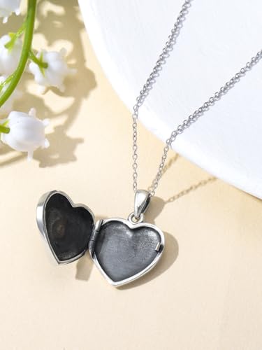 Midari Personalized Heart Locket Necklace That Hold 2 Pictures 925 Sterling Silver Oxidized Photo Necklace Memory Custom Photo Lockets Necklaces Jewelry Gifts for Family Women Lover Mom Dad - color: Rose, style: Locket Only