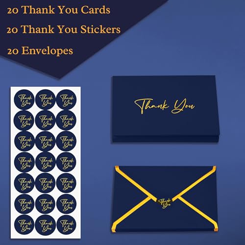 Mr. Pen- Blank Thank You Cards with Envelopes, 20 Pack, 4x6 | Gold Foil Thank You Notes with Envelopes, Navy Blue Wedding Thank You Cards Wedding, Thank You Note Cards, Fathers Day Gift - color: Navy Blue