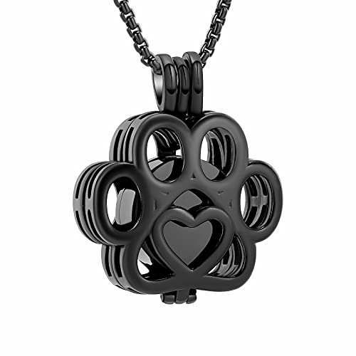 Oinsi Pet Cremation Jewelry For Ashes For Dog/Cat Paw Stainless Steel Memorial Locket Urn Necklace Inside Mini Case Keepsake Cremation Jewelry Women Men - color: All Black