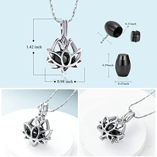 Imrsanl Cremation Jewelry for Ashes - Lotus Flower Ashes Pendant Necklace with Mini Keepsake Urn Memorial Ash Jewelry - color: Lotus-Black