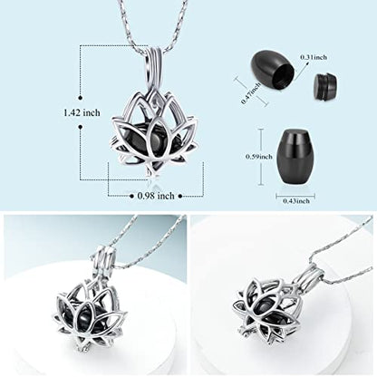 Imrsanl Cremation Jewelry for Ashes - Lotus Flower Ashes Pendant Necklace with Mini Keepsake Urn Memorial Ash Jewelry - color: Lotus-Black