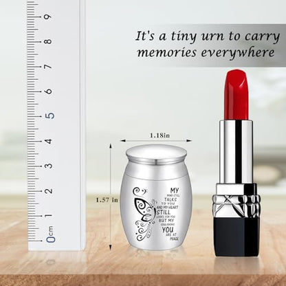 Personalized Small Keepsake Urn for Human Ashes Butterfly Mini Urn Stainless Steel Ashes Holder Small Ash Urn - size: 1.57Inch Text-Custom