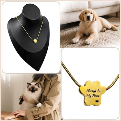 Paw Print Heart Pet Ashes Urn Necklace, Keepsake Pendant-B-Gold - style: B-Gold