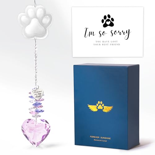 Pet Memorial Suncatcher, Dog Memorial Gifts, Pet Loss, Pet Sympathy, Thoughtful Dogs and Cats Remembrance, Bereavement Gifts - Pink - color: Pink
