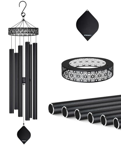 50" Extra Large Wind Chimes for Outside, Big Deep Tone Unique WindChimes Outdoor Gifts for Mom/Women/Men, House Warming Gifts New Home graden Hanging Decor (Black)