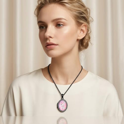 ONEFINITY Locket Necklace Photo Necklace Memorial Jewelry Gifts for Women Mom Wife - color: black-Pink Opal