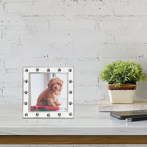 4x4 Silver Metal and White Enamel Picture Frame, Paw Print Design - color: White Paw, size: 4x4