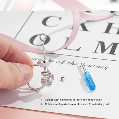 ZOEXUE Four Leaf Clover Cremation Urn Ring for Women, 925 Sterling Silver Adjustable Open Memorial Keepsake Ring with Opal Stones, Holds Ashes Bereavement Sympathy Gift - color: purple