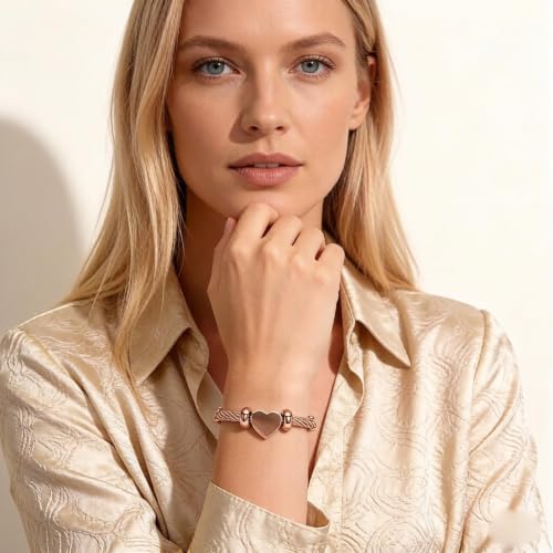 zeqingjw Heart Cremation Bracelet for Ashes Stainless Steel Urn Bangle Bracelet Memorial Keepsake Ash Jewelry for Women Men - color: Rose Gold