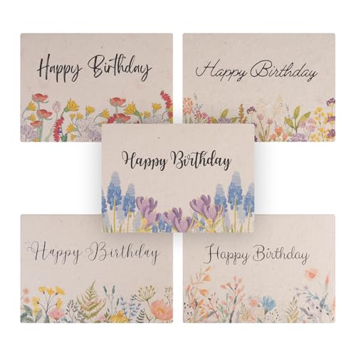Seed Paper Birthday Cards – 5 Plantable Bouquet Inserts with Wildflower Seeds, 4 Greeting Cards & Envelopes, Unique Gift for Birthdays & Special Occasions - color: Birthday Card Set 3, size: Birthday Cards