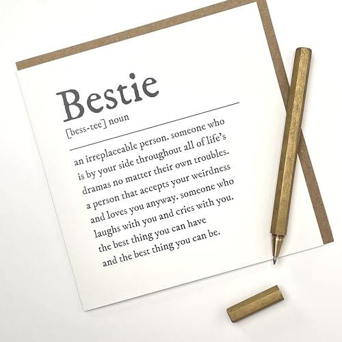 Old English Co. Bestie Definition Card for Her - Funny Best Friend Birthday Card - Thank You Card for Best Friend - Thinking of You Sympathy Card for BFF | Blank Inside Envelope
