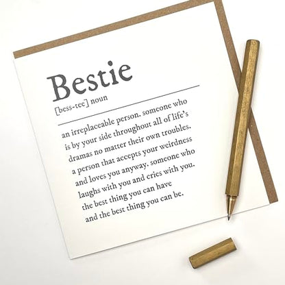 Old English Co. Bestie Definition Card for Her - Funny Best Friend Birthday Card - Thank You Card for Best Friend - Thinking of You Sympathy Card for BFF | Blank Inside Envelope