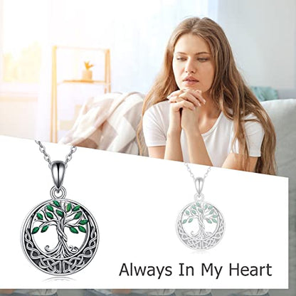 Sterling Silver Tree of Life Urn Necklace for Ashes Owl Necklace Pendant Charm for Women Memorial Gifts Keepsake Always in My Heart Memory Necklace Jewelry - style: Green Celtic Tree of Life
