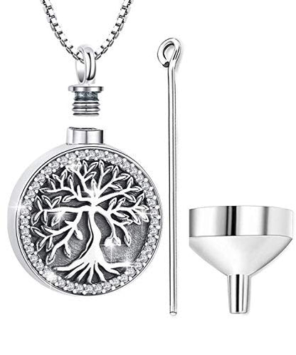 Aniu S925 Sterling Silver Urn Necklace Cremation Jewelry for Ashes - color: Tree of Life-G