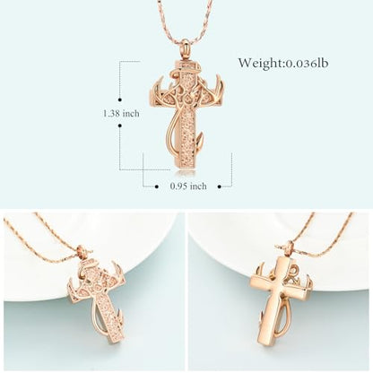 Imrsanl Cross Urn Necklace for Ashes for Women Men | Cremation Jewelry, Fish Hook Deer Antler Design Memorial Pendant, Human Pets Ashes Holder Keepsake - color: Rose Gold