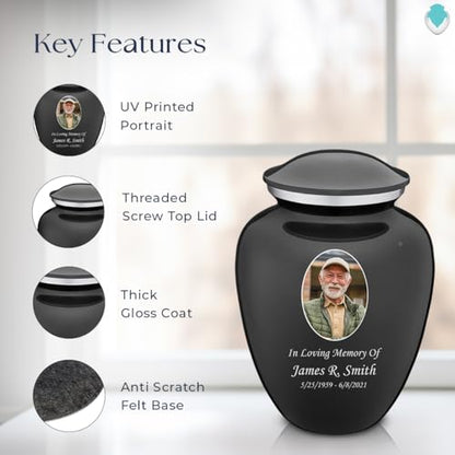 Geturns Embrace Adult Personalized Picture Cremation Urns for Human Ashes I Large Photo Charcoal Funeral Urn for Men and Women I 200 lbs - color: Carcoal Black