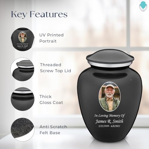 Geturns Embrace Adult Personalized Picture Cremation Urns for Human Ashes I Large Photo Charcoal Funeral Urn for Men and Women I 200 lbs - color: Carcoal Black