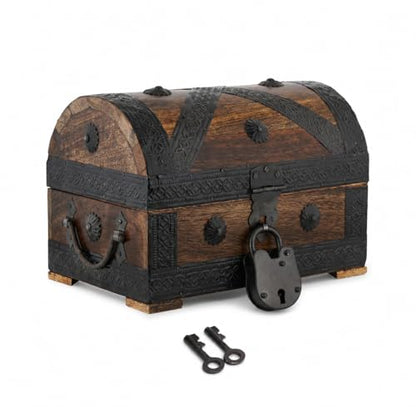 Ajuny Wooden Pirate Treasure Chest Jewelry Box Keepsake Organizer with Lock