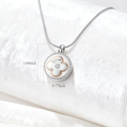 Cremation Urn Necklaces for Ashes, Round Stainless Steel Memorial Jewelry Keepsake Pendant for Women Men, Decorative Four-Leaf Clover Touch - style: Love