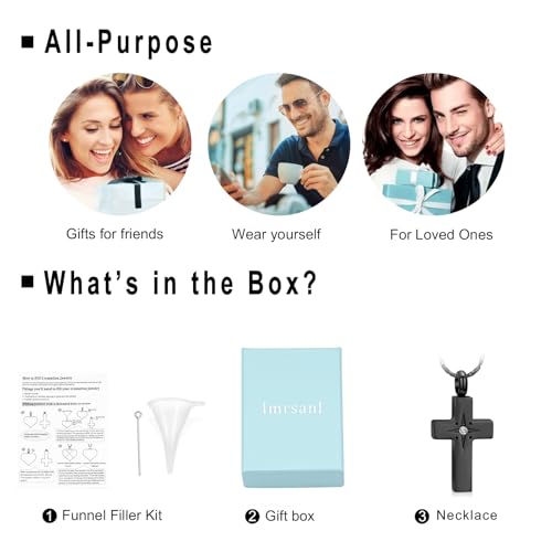 Imrsanl Cross Urn Necklace for Women Men Cremation Jewelry for Ashes Memorial Pendant Human Pet Funeral Ashes Holder Keepsake - color: Black