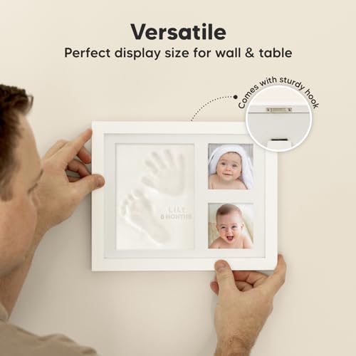 Baby Hand and Footprint Kit Quick Dry Clay Baby Footprints (Alpine White) | Pets Paw Kit, Newborn Keepsake Picture Frame for Boys, Girls, Personalized New Mom Gifts for Shower & Registry, Grandparents - color: Alpine White