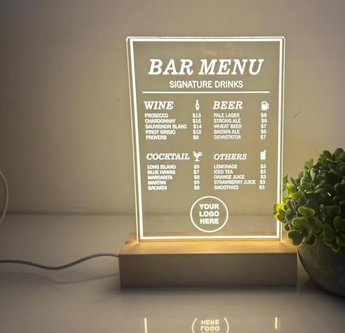 MIRROR MANIA Bar/Resturant Menu Block Letters Company Logo Drink Personalized Themed Ball Lamp Wood Night Light LED Personalized Name Room Man Cave Decor. Made in America!