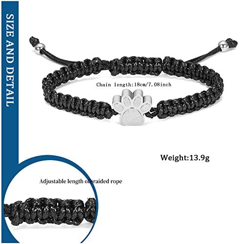 constantlife Cremation Bracelet for Ashes Stainless Steel Paw Print Urn Jewelry Braided Rope Adjustable Bangle Keepsake Pet Dog Cat Ash Holder Memorial Gift for Women Men - color: Customize Photo