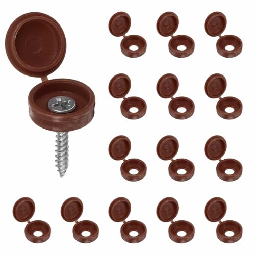 HARFINGTON 200pcs Plastic Hinged Screw Cover Caps 5.9mm / 0.23" Shutter Screw Caps Fold Snap Washer Covers for Windows Outside Railings Furniture, Dark Brown - color: Dark Brown, size: 0.23"