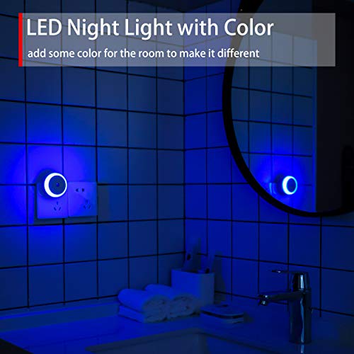 Blue LED Night Light, Plug in, Dusk to Dawn Smart Sensor, Small Round Nightlight, Energy Saving, Night light Plug into Wall for Bathroom, Kitchen, Bedroom, Hallway, Stairway, Travel, 2 Pack - color: Blue