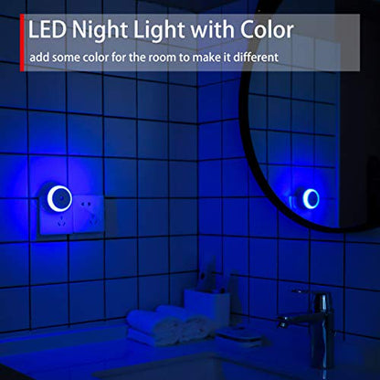 Blue LED Night Light, Plug in, Dusk to Dawn Smart Sensor, Small Round Nightlight, Energy Saving, Night light Plug into Wall for Bathroom, Kitchen, Bedroom, Hallway, Stairway, Travel, 2 Pack - color: Blue