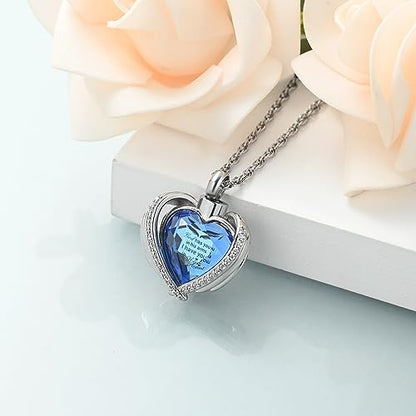 shajwo Angel Wing Heart Urn Ashes Necklace for Women Men | Cremation Jewelry,Birthstone Necklace of Loved One,Memorial Pendant for Human Pet - color: Silver-Blue
