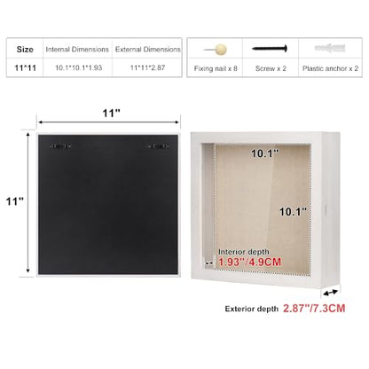 Love-KANKEI Deep Shadow Box 11x11,Solid Wood Frame,Memory Box,Rustic White - color: White, size: 11 x 11