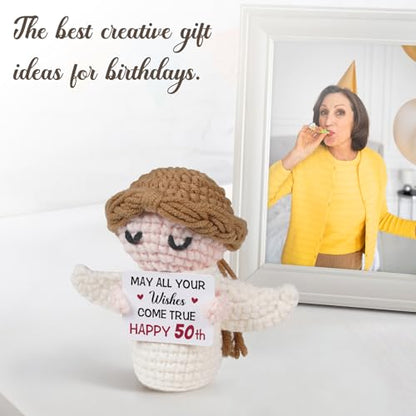 50th Birthday Gifts for Women Men, 1976 50th Birthday Decorations, Funny 50 Years Old Gifts for Family Friends Colleagues - Handmade Positive Angel Crochet Doll - style: 50th Birthday Gifts