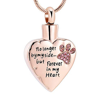 memorial jewelry No Longer by My Side,But Forever in My Heart Carved Locket Cremation Urn Necklace for Pet Dog Cats - color: RoseGold-Pink