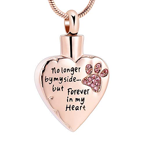 memorial jewelry No Longer by My Side,But Forever in My Heart Carved Locket Cremation Urn Necklace for Pet Dog Cats - color: RoseGold-Pink