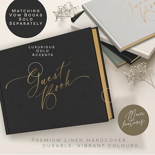 Black Wedding Guest Book — Gold-Foiled Blank Guest Book for Wedding Reception, Funeral Guest & Baby Shower to Sign in — Linen Photo & Polaroid Guest Book, Elegant Guestbook - color: Black, size: No Date