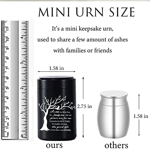 2.7 inch Small Urns for Ashes - Set of 4, Aluminium Mini Urns, Cremation Urns for Human Ashes, Ashes Holder, Small Keepsake urns-A Limb has Fallen from the Family Tree, Black - size: Tree-Black