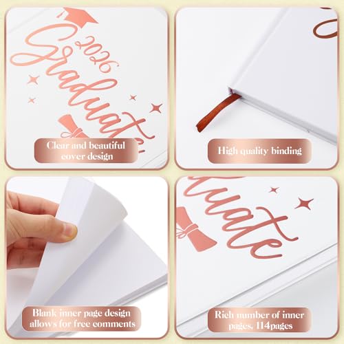 2026 Graduation Guest Book 8.7'' x 8.7" with 2 Markers Graduate Scrapbook Class of 2026 Picture Book Hardcover Rose Gold Foiled Photo Album for Graduation Party Supply Graduate Gifts 144 Pages - color: White, style: Graduate