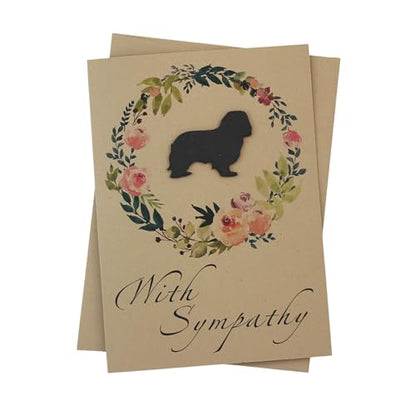 Cavalier King Charles Spaniel Floral Wreath Sympathy Card | Handmade 5x7 Pet Condolences Greeting | Dog Silhouette Kraft Brown Base Card - color: Kraft Brown, style: Cavalier King Charles Spaniel